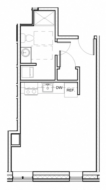 Floor plan for studio, 1 bath, 416 sqft